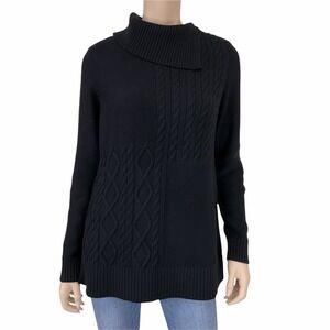 Charter Club Sweater Women Medium Black Turtleneck Cable Knit Long Sleeve NWT